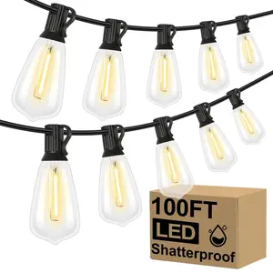 100FT LED Outdoor String Lights Patio Lights with Shatterproof ST38 Vintage Edison Bulbs, Outside Hanging Light Waterproof for Porch, Deck, Garden, Backyard, Balcony, 2700K Dimmable