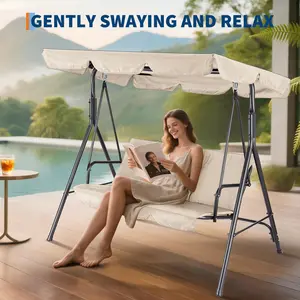 3-Seat Outdoor Porch Swing with Adjustable Canopy for Patio, Backyard, and Garden Relaxing