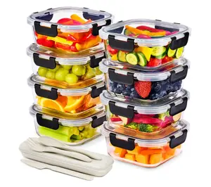 Square Glass Food Containers with Airtight Lids 8-Pack