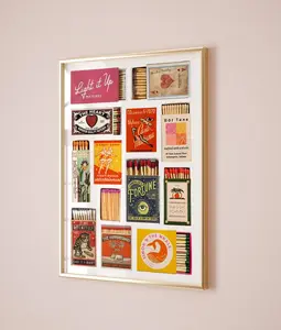 Vintage Matchbox Print Unframed, Trendy Matches Poster, Retro Matchbook Wall Art, Funky Red Aesthetic Print for Apartment,  Cool Matchbox Prints, Mid Century Modern Art, Pop Art Match Stick Print
