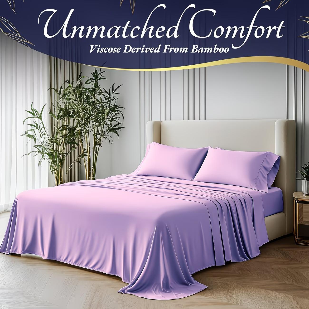 4pcs Bamboo Cooling Bedding - Extra Deep Pocket Breathable And Cooling - Suitable for Hot Sleepers And Sweats, Children Pillowcases, Flat Sheet And Fitted Sheet - A Perfect Gift for Family, Queen And King Sizes Bed