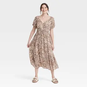 Women's Puff Short Sleeve Drop Tiered Midi A-Line Dress - Universal Thread