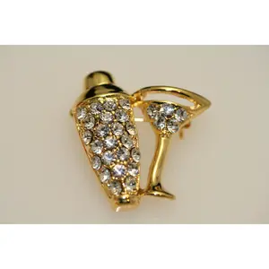 Women's Martini shaker with rhinestones and martini glass with rhinestones Brooch Pin