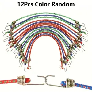 12-Pack Elastic Straps with Metal Hooks, Retractable, Suitable for Home, Outdoor, and Warehouse Use, Durable Material, Home Organization, Outdoor G Stretchable Rope, For Outdoor Enthusiasts