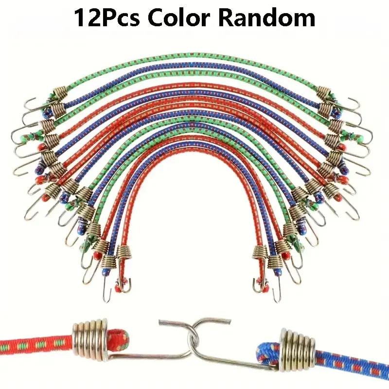 12-Pack Elastic Straps with Metal Hooks, Heavy Duty Straps, Retractable, Suitable for Home, Outdoor, and Warehouse Use, Durable Material, Home Organization, Outdoor G Stretchable Rope, For Outdoor Enthusiasts, Adjustable Ropes, Durable Tie Downs