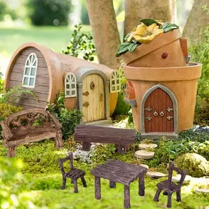 12 Pcs Home Micro Landscape Decoration Mini Imitation Table Resin Chair Small Ornament Village Micro Resin Bench Chair Kit Beauty & Personal Care
