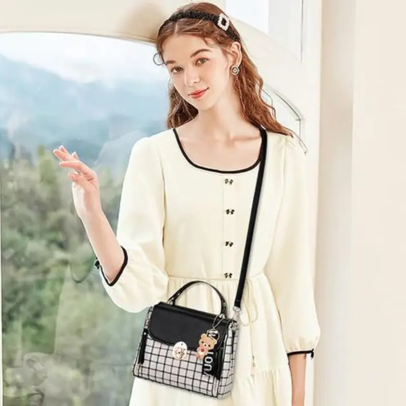 New women's handbags,Small Crossbody Bags Plaid Handbag Women's Bag Version Oblique Span Bag Small Square Bag Fashionable Shoulder Bag
