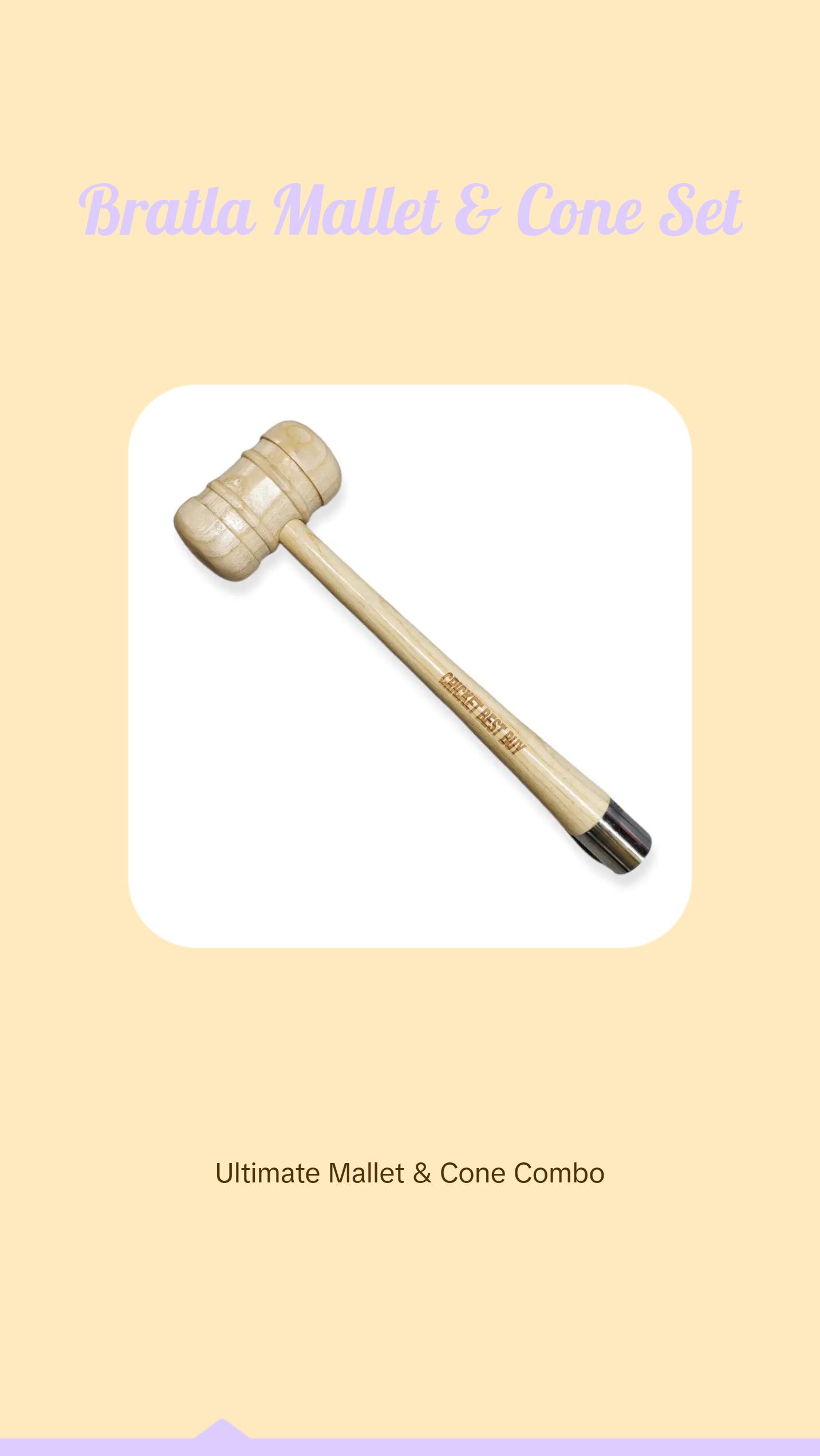 Bratla Cricket Bat Mallet and Cone Combo Knocking Bat Apply Rubber Grip