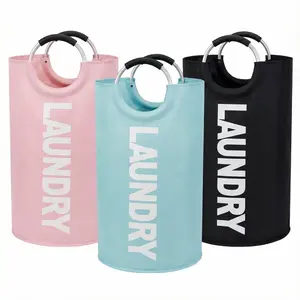 Large Laundry Basket With Padded Handles Oxford Fabric 90L Pink Tall Hamper Clothes Bin Storage Organizer For Bedroom Bathroom College Dorm