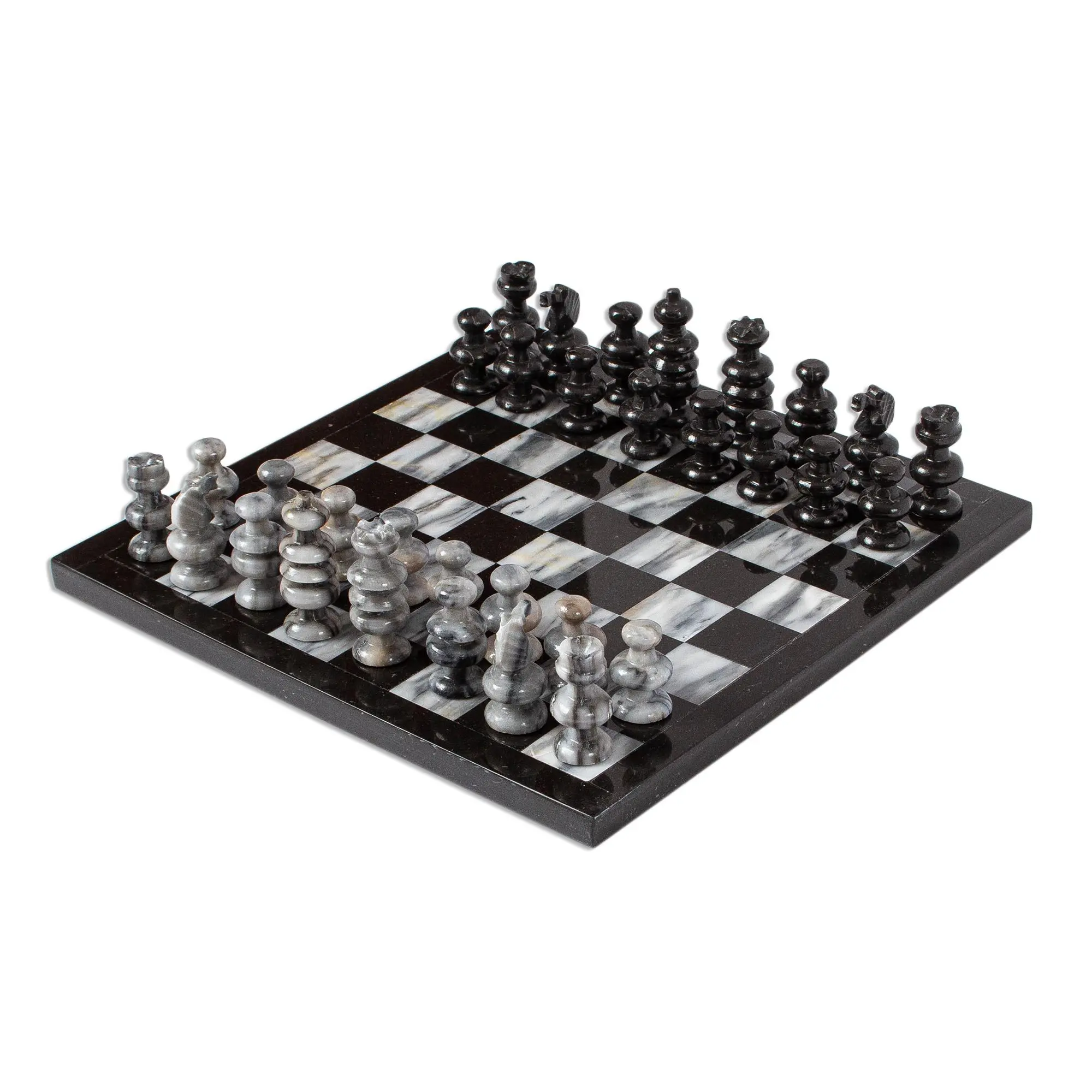 Novica Artisan Handmade Marble Chess Inch Mexico Black Grey Games 'Sophisticate'