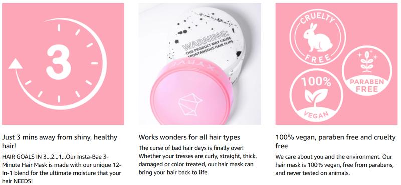 FoxyBae Insta-Bae 3-Minute Hair Mask with Biotin & Argan Oil – Hydrate, Strengthen & Repair Dry or Damaged Hair – Deep Conditioning, Moisturizing & Nourishing Haircare Treatment for Soft, Silky Results (Pink)