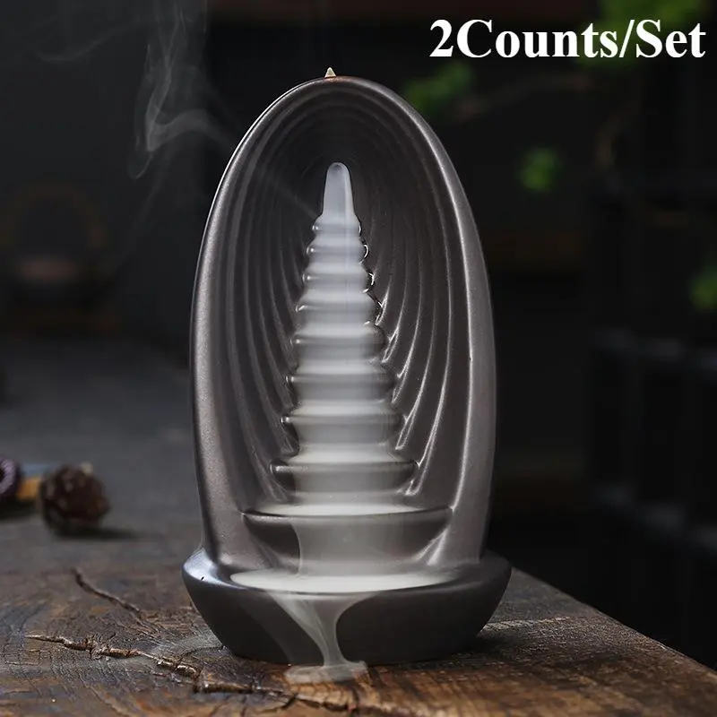Backflow Incense Burner without Incense, 2 Counts/set Creative Ceramic Incense Holder, Desktop Aromatherapy Ornament for Home Office Decor