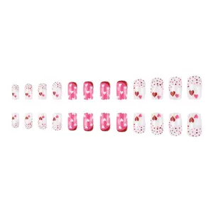 24x Valentine’s Day Press-On Nails – Hearts & Polka Dot False Nails