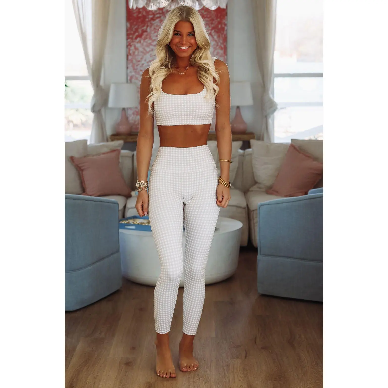 Check Me Out Leggings - Taupe and White