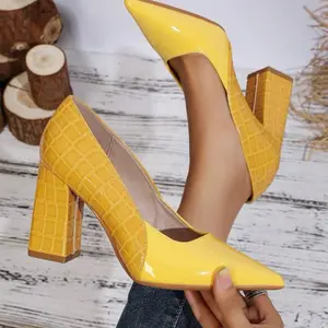 Textured Pointed Toe Block Heel Pumps