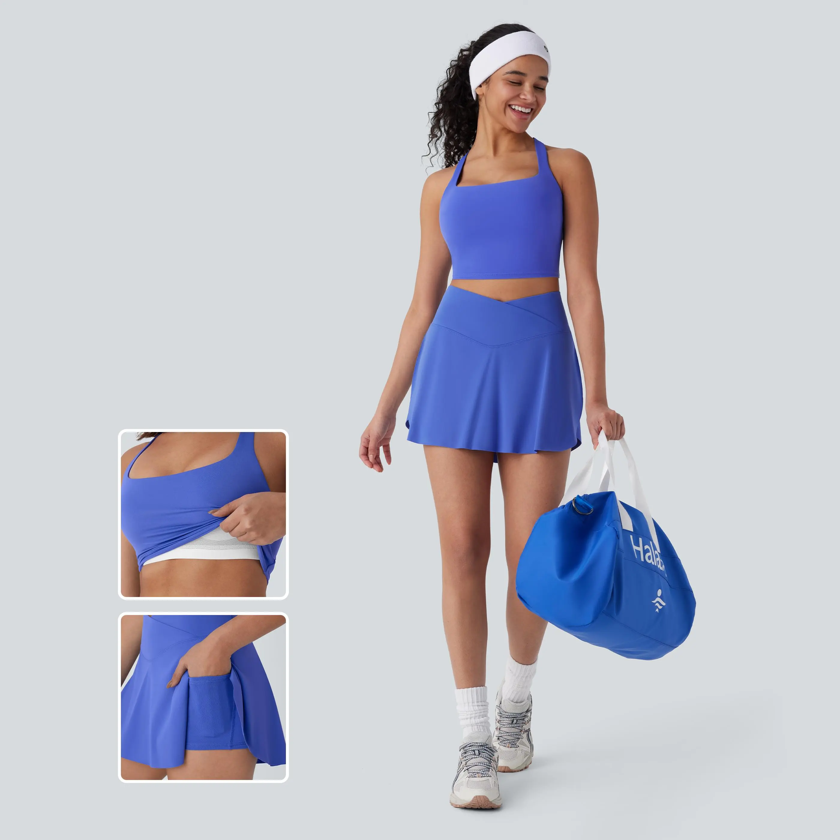 Halara 2-Piece Set Softlyzero Airy Square Neck Backless Crisscross