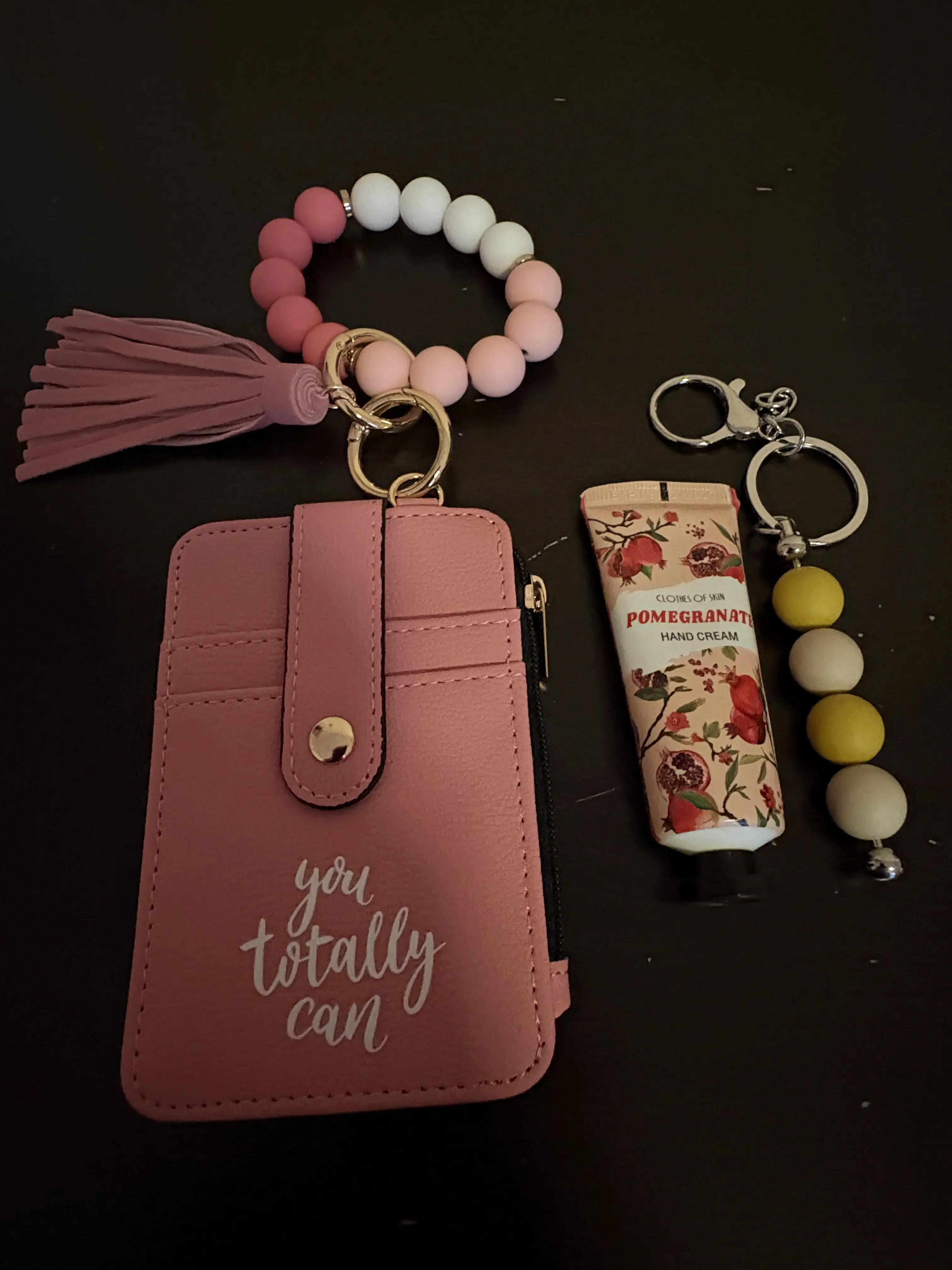 Wristlet Wallet Keychain with Lotion Set | Silicone Bead Bracelet Card Holder | Gift for Her