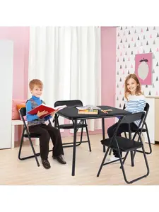 5-Piece Foldable Upholstered Card Table and Chairs Set, Portable Powder Coated Metal Frame, Children's Activity Furniture for Dining Room, Playroom