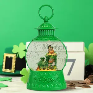 St Patricks Day Light Up Snow Globe Decor with 6H Timer, USB/Battery Operated for Home Party Decor