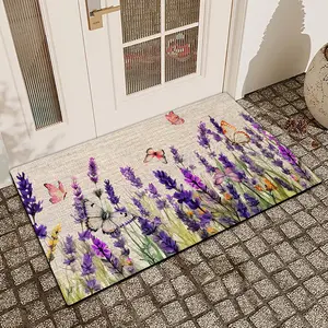 1pc purple lavender Printed Door Mat Flax Surface Diatomaceous Earth Non-Slip Water-Absorbing Entrance Door Mat Indoor Outdoor Printed Bath Room Holiday Home Decor Diatomite Absorbent Mat