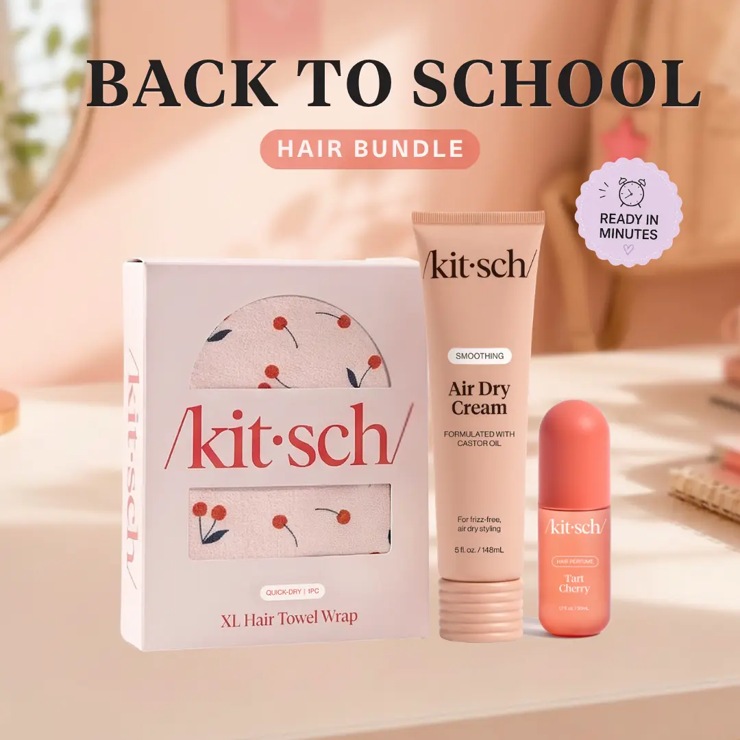 BACK TO SCHOOL Hair Bundle - Kitsch | XL Cherry Hair Towel Wrap + Air Dry Cream + Tart Cherry Hair Perfume | Fast, Heat-Free Hair Routine