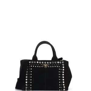 Pre-owned PRADA Canvas Plain Tote Bags REBAG Canapa Tote Rhinestone Embellished Canvas Mini by Rebag
