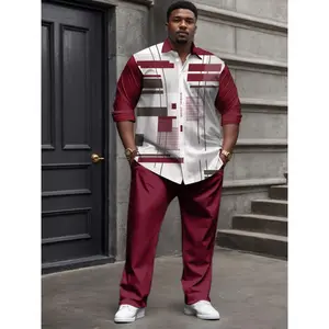 Large Size Men's Knit Shirt Set, PLUS SIZE