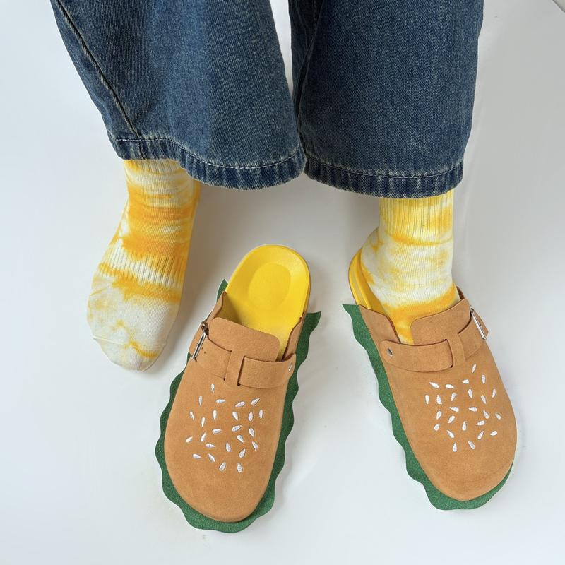 PU upper women's hamburger cowhide suede loafers, leather slippers, cork shoes, platform heels. They have arch support function, are comfortable and fashionable