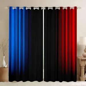 Feelyou Women's Geometric Abstract Ombre Striped Pattern Curtains - 2 Panels Fabric Material Light Blocking Window Drapes for Bedroom, Living Room, Blue Red Black Striped Window Treatments