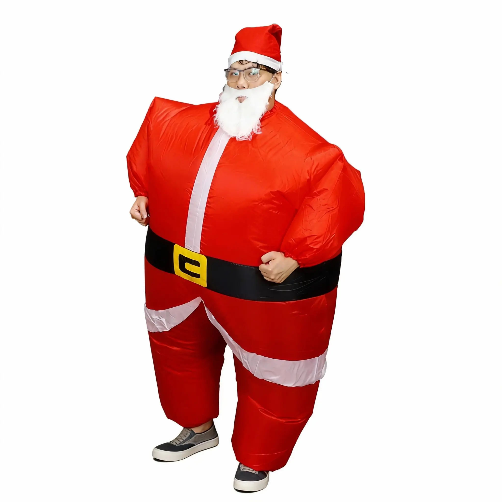 Adults Inflatable Santa Claus Costume, Full-Body Polyester Jumpsuit for Festive Christmas Party, Lightweight Fun Suit, 1 Size Fits Most Dress Fancy