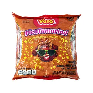 Vero Pica Goma Tamarindo Chili Tamarind Flavor Gummy Mexican Candy, 100 Pieces, 1 LB, 5.15 OZ Snack Sweet Dulces Mexicanos Spicy Bonbon Sugar