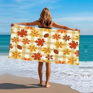 Autumn Leaf and Gingham Print Beach Towel, Fall-inspired Pattern for Versatile Seasonal Use