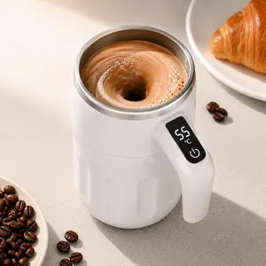 Electric mixing cup with temperature display — automatic milk frother and protein shake mixer, stainless steel inner container, easy to clean, one-button operation, suitable for coffee, tea, and smoothies