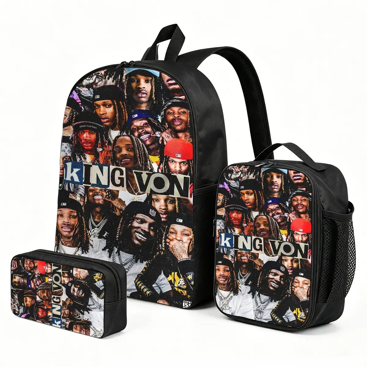 King-Von Backpack with Lunch Box & Pencil Case | School Bag Set | 3-Piece Back to School Supplies for Boys and Kids