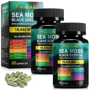 Acentiallabs Sea Moss Black Seed Oil Ashwagandha Ginger, Sea Moss Capsule Supplement with Turmeric Burdock Root Bladderwrack Vitamin C Vitamin D3 Enhanced Immunity & Energy Black Seed Oil Capsule 60 Count