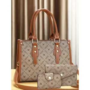 Women's Fashionable Geometric Pattern Handbag & Wallet, Casual Versatile Shoulder Bag Set for Daily Used, Trendy High-quality Daily Commuting Bag