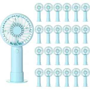 24 count Mini  Handheld Fan 3 Speed Personal Small Portable Rechargeable Fan with Base USB for Women Eyelash Makeup Office Travel Beach Indoor Outdoor (Blue)