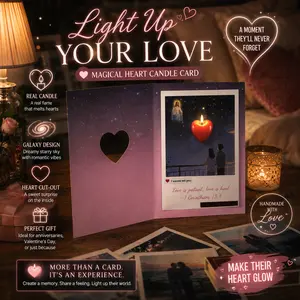 Starry Night Magic Reveal Card – Premium Romantic Greeting Card with Burning Candle Heart & Secret Reveal Message, Cute Keepsake Gift for Couples, Valentine’s Day, Graduation & Special Occasions