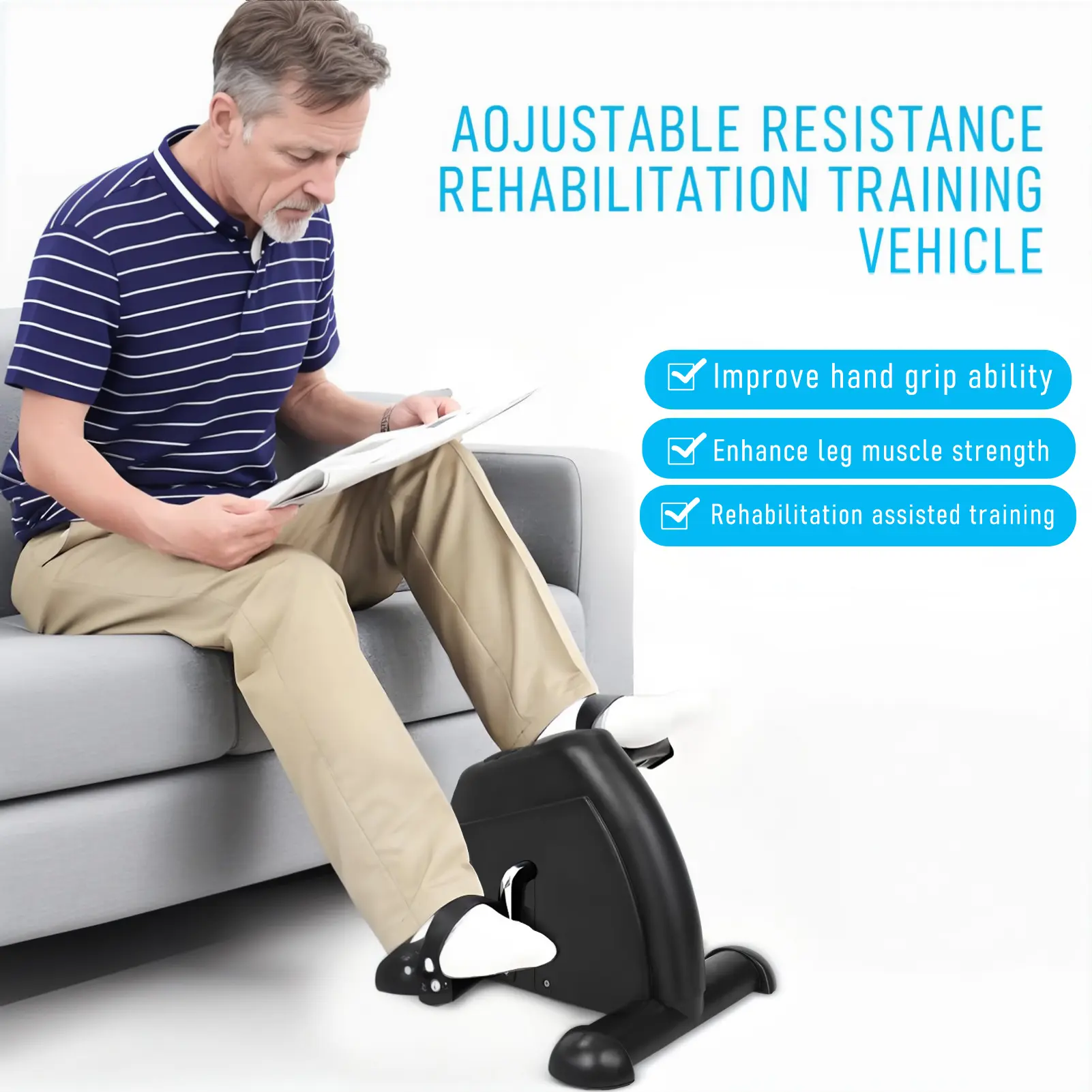 Pedal Exerciser Bike with Digital LCD Display Adjustable Resistance, Easy Assembly 100kg Load Capacity Desk Pedal Bike, Elderly Home Pedal Exercise Bike Arm Leg Peddler Machine