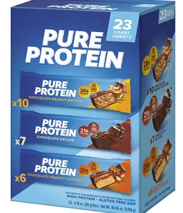 Pure Protein Bars, Variety Pack, 1.76 oz, 23-count Chocolate Peanut Butter, Chocolate Deluxe, and Chocolate Peanut Caramel