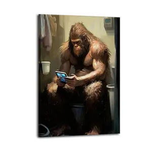 Sasquatch Reading Newspaper on Toilet Poster Bedroom Aesthetic Decorative Painting Printed Product Aesthetic Art Living Room Poster Painting Wall Home Art Decoration
