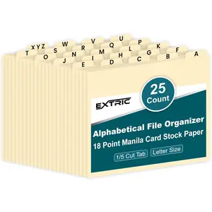 File Organizer File Cabinet Dividers Letter Size 25 Heavyweight Manila Guides A-Z Dividers with Tabs 1/5 Cut Tab Positions for Filing Cabinet and Desk Organizer