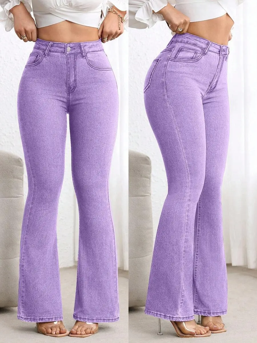Women's Casual Versatile Daily Wear Flared Jeans With Pockets Purple Jeans Purple Pants For Women Bell Bottom Pants Pants Flare Leg Low Rise Jeans Y2k