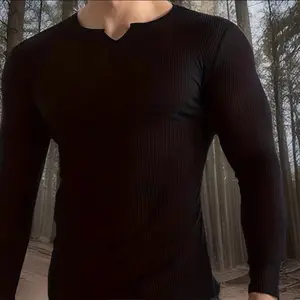 Men’s gym active corduroy fitted long sleeve sweat resistant casual muscle shirt