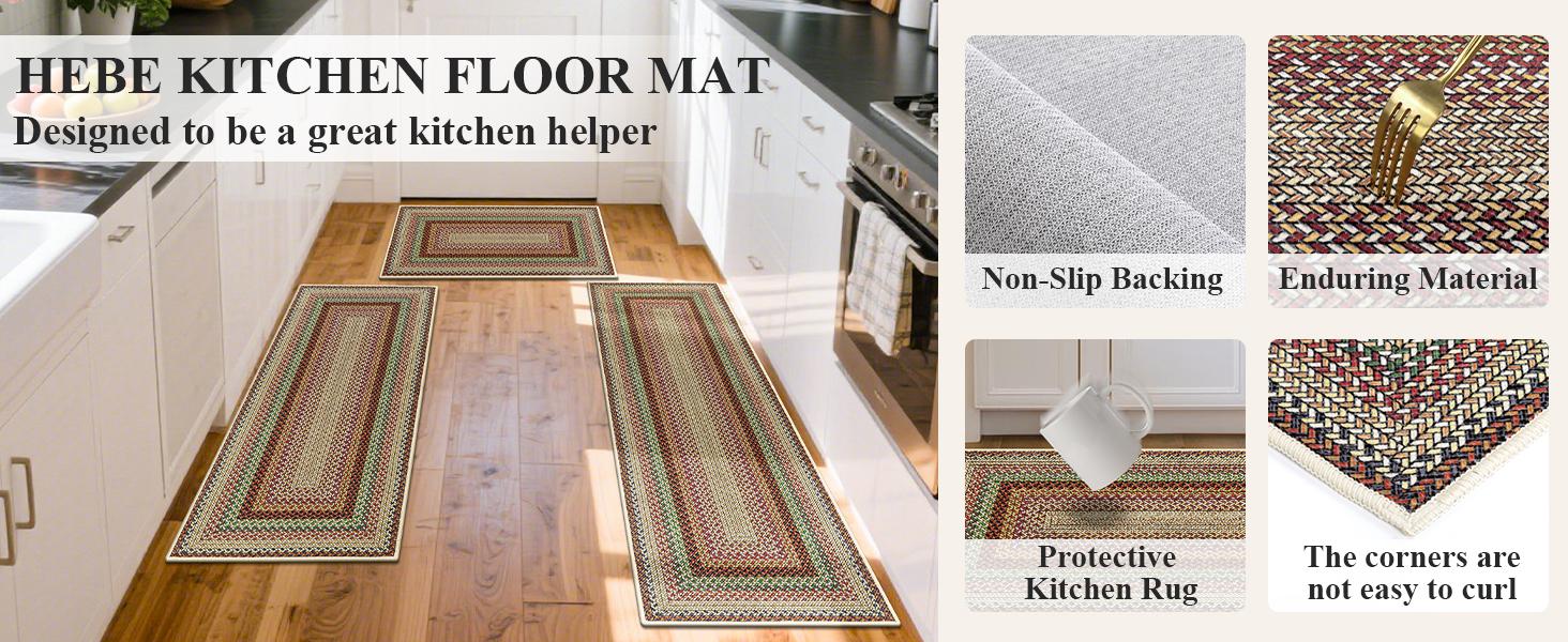 [SpringGlowUp] HEBE Washable Boho Kitchen Rug Sets 3 Pieces, Kitchen Mats for Floor, Non Slip Soft Kitchen Area Rug Floor Mat for Kitchen, Laundry Room and Hallway
