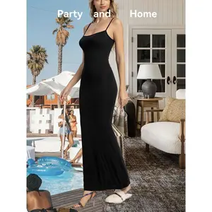 Women's Modal Slip Dress, Black&Grey, Ultra Soft and Stretchy, Versatile for Party & Daily, Loungewear, Sleeveless, Bodycon