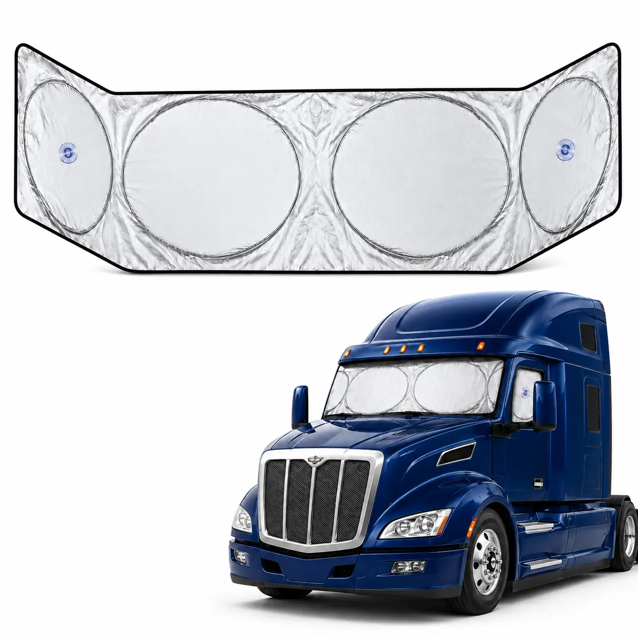 Semi-Truck Sun Shade for Windshield and Side Windows | 240T Sunshade Maximum Coverage | Block Sun Heat Rays |Fits for Semi, Commercial & Big Rig Truck, RV