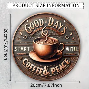 Wall Art, 1 Piece Coffee Cup Pattern Round Wall Decoration, Suitable for Home Living Room Bedroom Office Wall Hanging Decoration, Ornament
