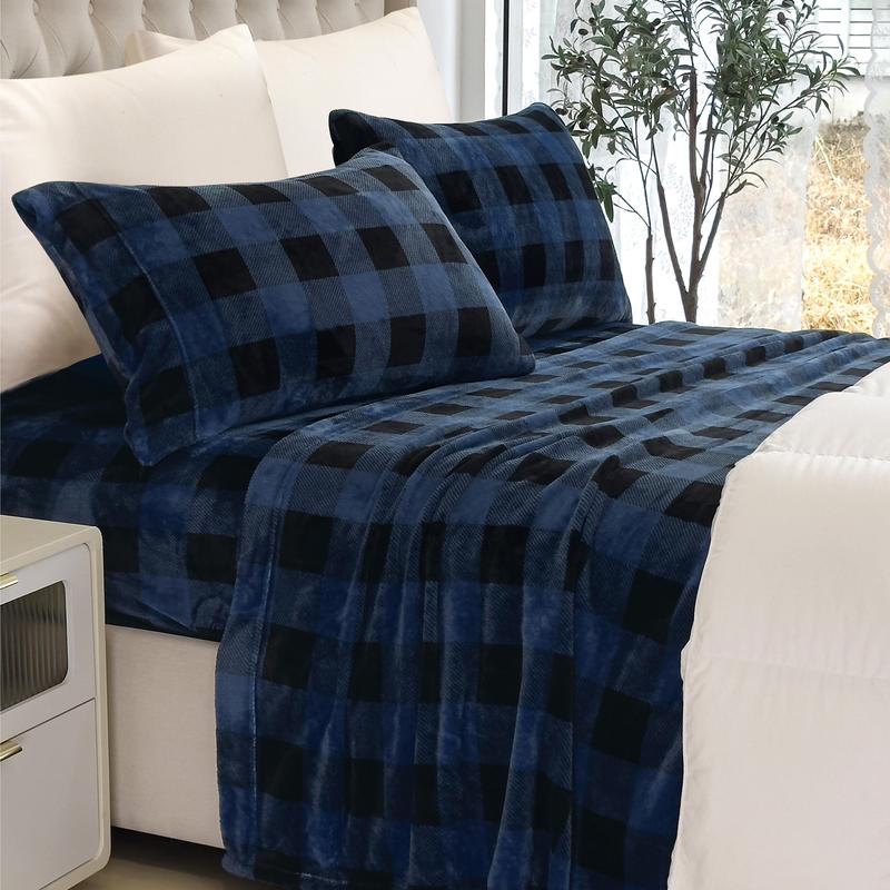 Elegant Comfort 4-Piece Velvet Plush Flannel Sheet Set - Ultra-Soft Cozy Bedding for Warmth and Comfort.
