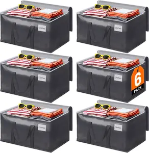 6 Pack Moving Bags 93L (24.5 gallons) Heavy Duty, Moving Boxes, Storage Bags with Zipper & Handles & Tag for College & Dorm Moving Supplies Grey Laundry Hamper Bag, Foldable Space-saving Totes outdoorfun
